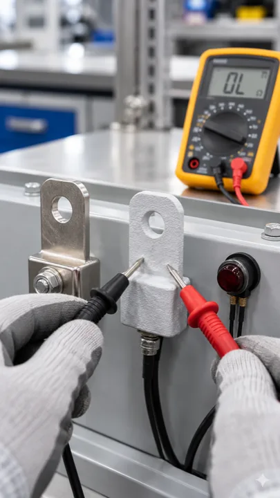 Electrical continuity check on a powder-coated metal contact point