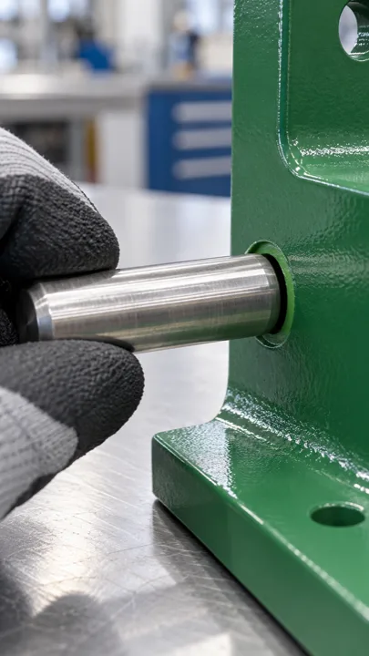 A metal pin checking a powder-coated hole that must keep its fit