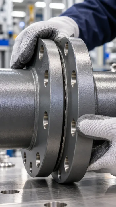 Two powder-coated metal mating faces showing a gap caused by coating buildup