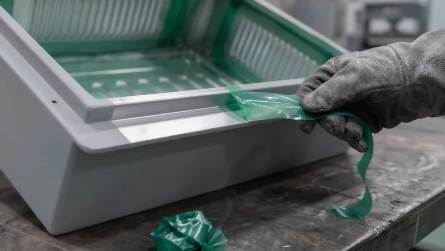 Green tape peeled off after baking, leaving a clean metal edge